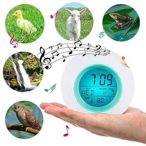 dudubaobei 7 Ändern der Farben Aufwecken des Lichtweckers LCD-Licht Digitaler Wecker mit 7 Naturgeräuschen Schlummerfunktion