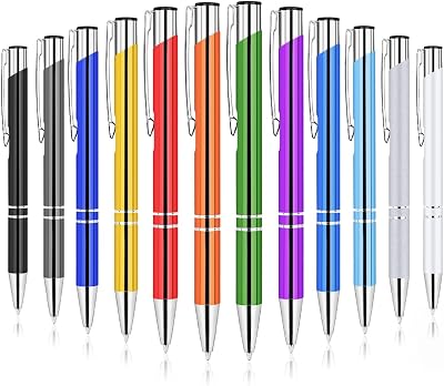 AUAUY Ballpoint Pens 12 Pack Mixed Colors Retractable Aluminum Pens 1mm Ink