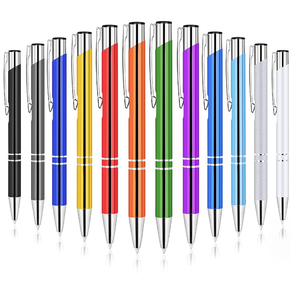AUAUY Ballpoint Pens - 12 PCS Funny Retractable Metal Pens, Comfortable 1mm Black Ink Writing Instruments for Colleagues, Teachers, Adults, and Students (Mixed Color)