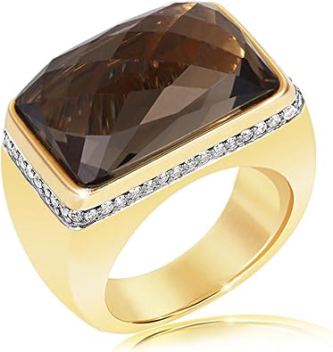 Goldmaid Damen Ring Grosser Stein 585 Gelbgold 1 Rauchquarz 50 Diamanten Champagner 0 34 Ct Gr 53 Fa R3715gg53 Brillanten Diamantring Verlobung Amazon De Schmuck
