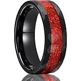 Concept Knight Tungsten Carbide Rings for Men and Women 8mm/6mm Hammered Inlaid with Red Opal Men's Engagement Wedding Bands High Polish