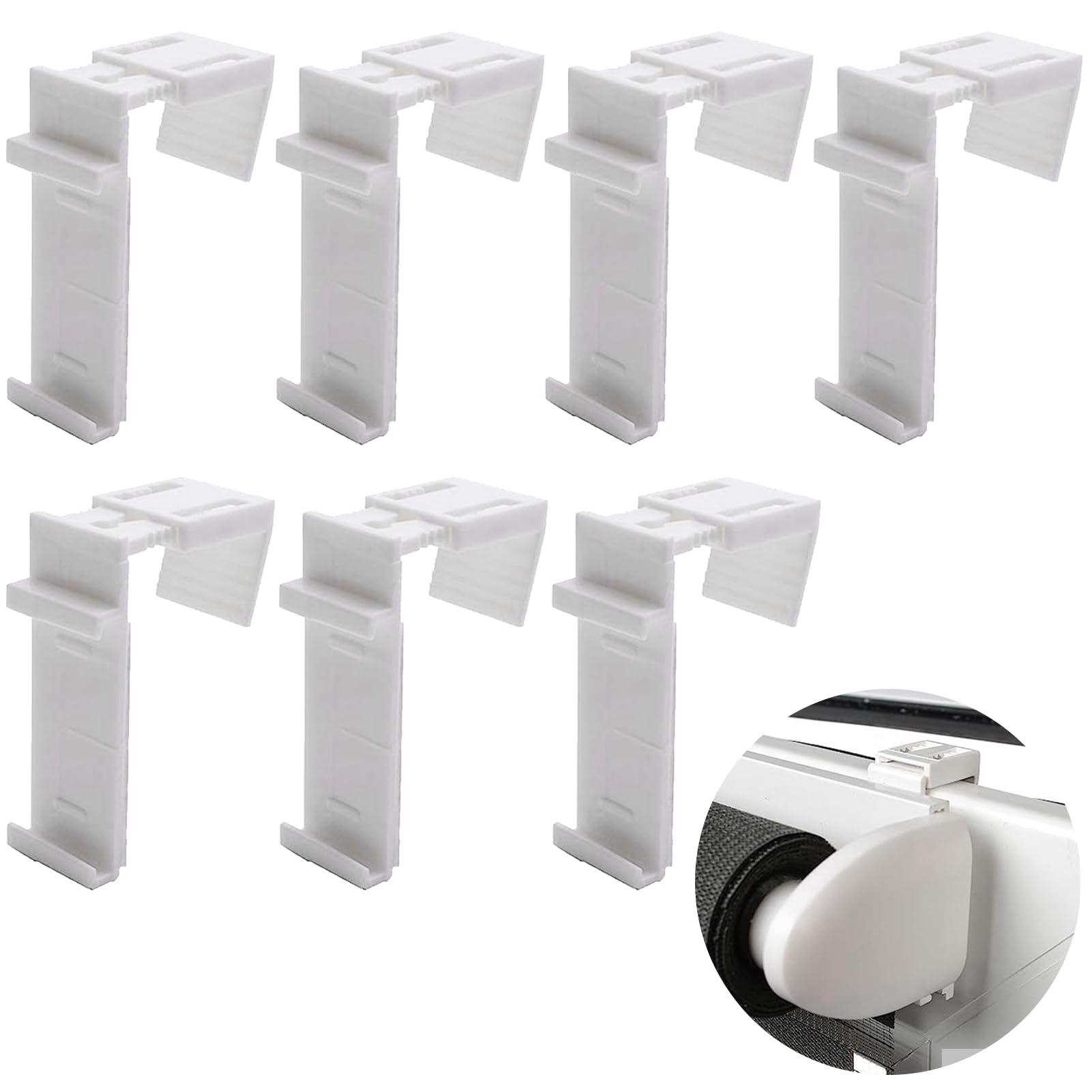 Pack of 6 Clamp Holders for PVC Wooden Windows, Door Wings, Side Roller, Blackout Roller Blind (White), Replacement Parts No Drilling, Clamping Brackets for Clamping and Inserting