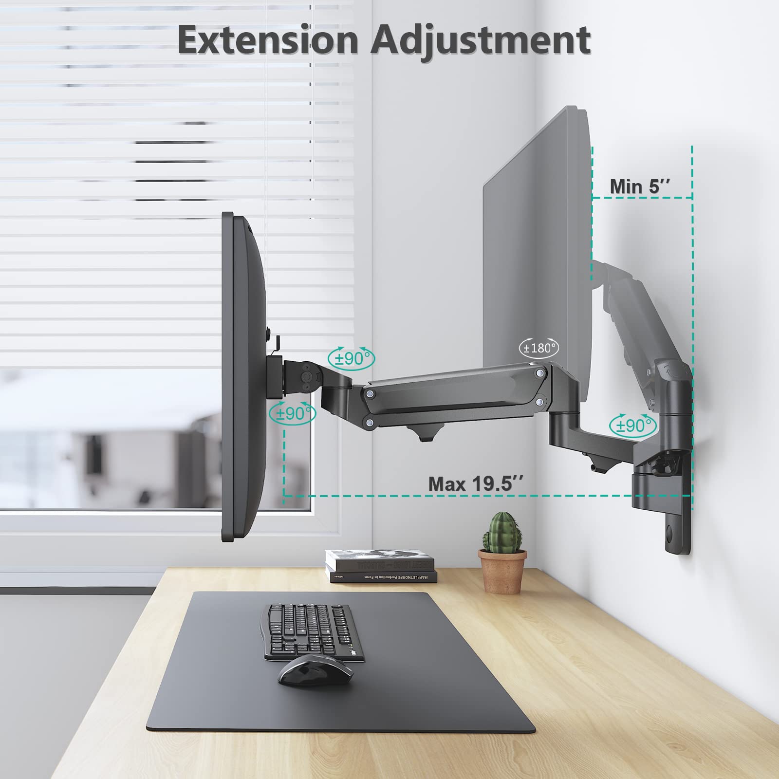 WALI Single Monitor Wall Mount, Computer Wall Mount Monitor Arm Holds up to 19.8lbs, Heavy Duty Gas Spring Single Arm Screen up to 35 Inch, Fully Adjustable Computer Stand (GSWM001XL), Black