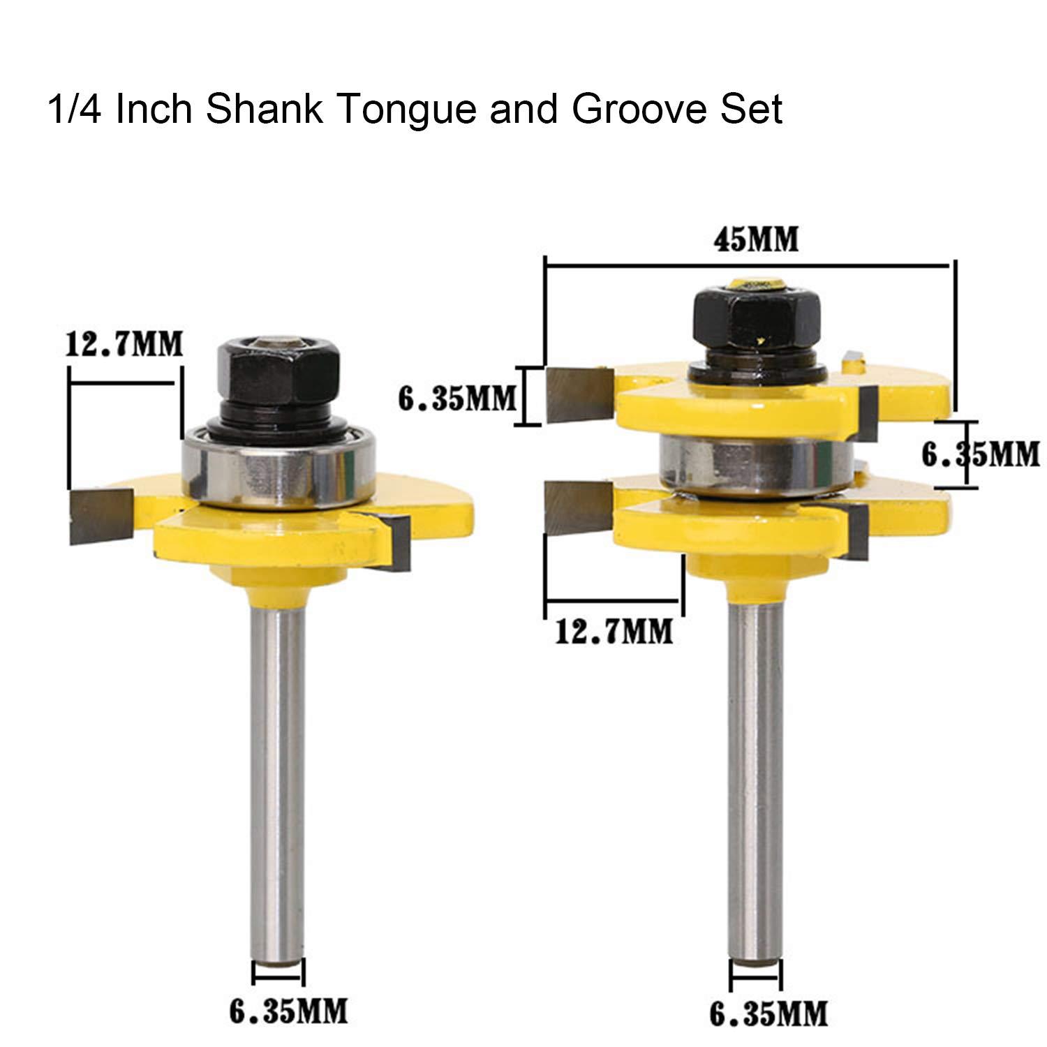 ASNOMY 45 Degree Lock Miter Joint Router Bits + 2 Pieces Tongue and Groove Set ，1/4 Inch Shank