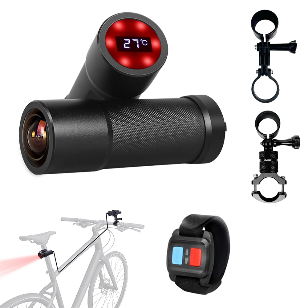 VSYSTO WiFi Bicycle Camera with Remote Control, 2K 170° Super Wide Angle WDR Motorcycle Bike Dash Cam Action Camera with Multi Colour Temperature Display, Night Vision (K5X-LED)