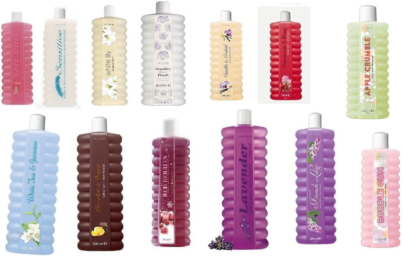 Avon 3x 500ml Bubble Bath Lucky Dip - Strawberry, Melon, Lemon, Orange, Lily, Vanilla, Grape, Jasmine, Rose