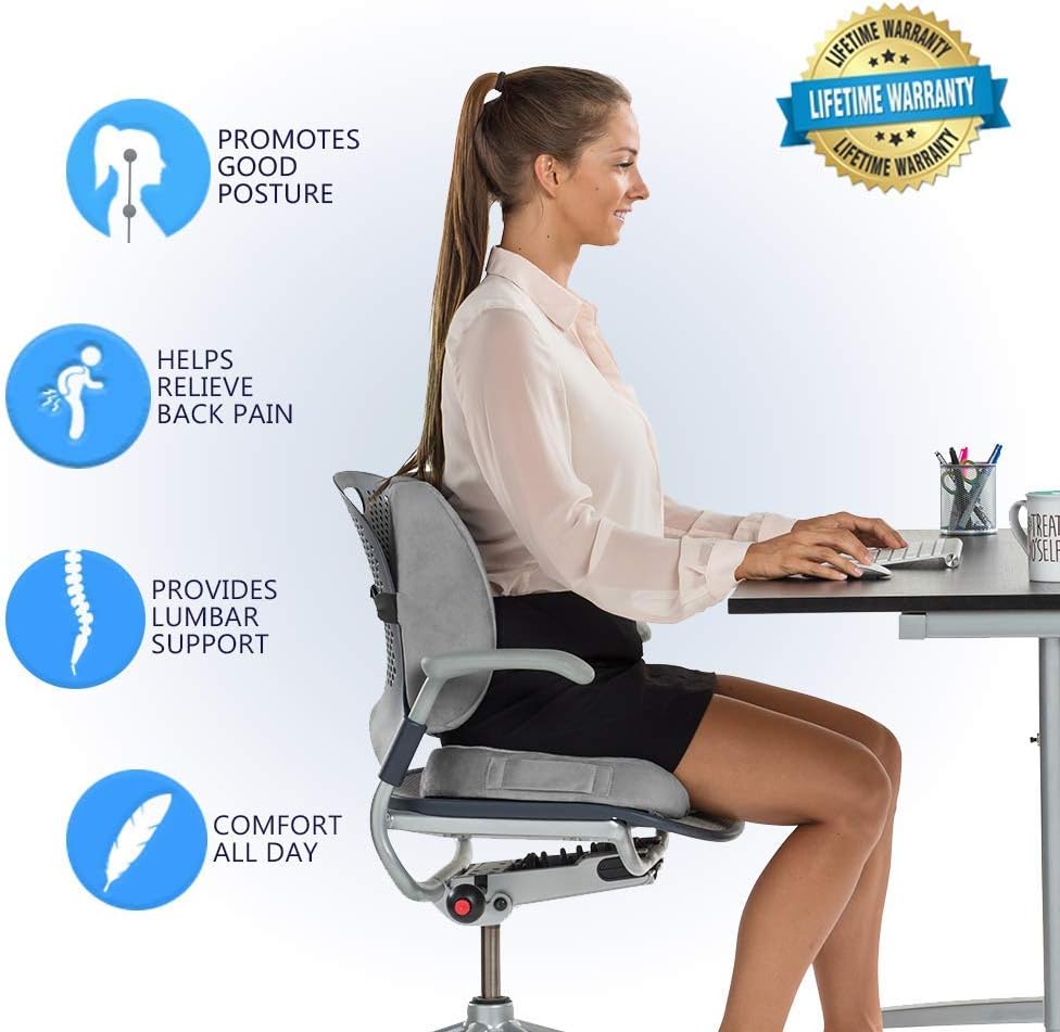 ComfiLife Gel Enhanced Seat Cushion & Lumbar Support Bundle - Office Chair & Car Seat Cushion for Back Pain & Sciatica Relief - 100% Memory Foam : Office Products