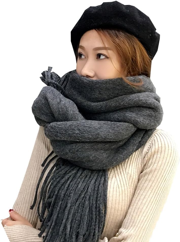 SCARF WSH Women's Long Blanket chunky oversized big warm Scarf,Fashion Girl's Soft Winter Warm thickening scarf,Dark gray and Brick red (Color : Dark gray)