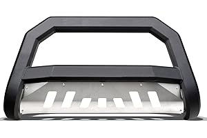 TOPLINE_AUTOPART Matte Black AVT Style Bull Bar Brush Push Front Bumper Grill Grille Guard With Aluminum Skid Plate Compatible With 10-23 Toyota 4Runner