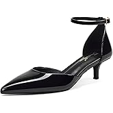 GENSHUO Women's Kitten Heel D'Orsay Pumps, 2 Inch Pointed Closed Toe Dress Shoes with Ankle Strap for Wedding, Business, Formal