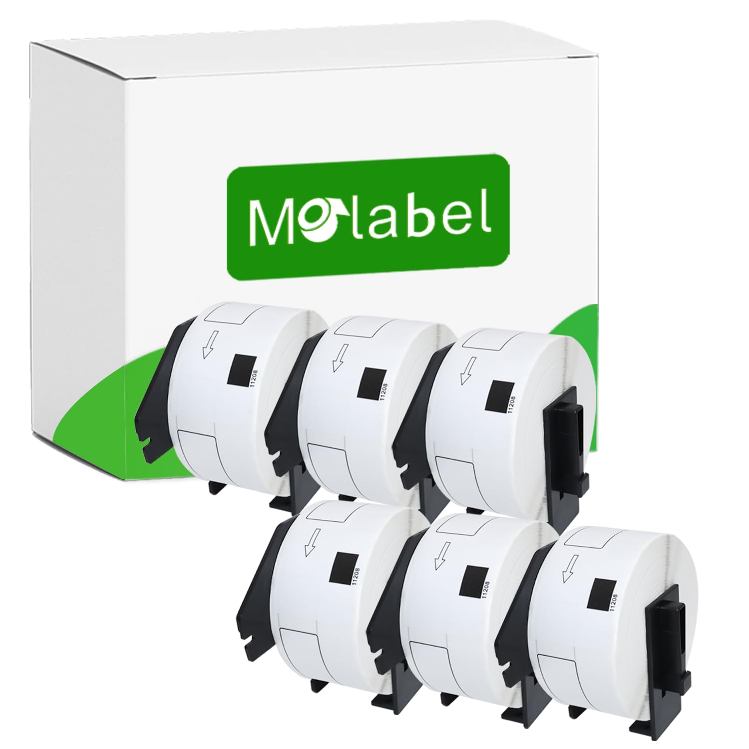 Molabel - 6 Rolls DK-11208 Large Address Labels Compatible with Brother, 38 mm x 90 mm, Brother QL Label Printer