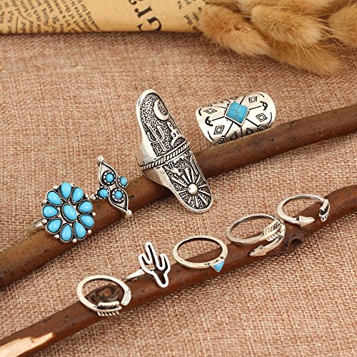 SlimArmor(TM) 9Pcs/Set Vintage Ring Set Unique Carved Antique Silver Knuckle Rings for Women Gypsy Midi Anel Beach Jewelry Joint Ring Set