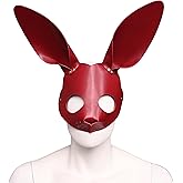 QUYUWOWO Leather Bunny Mask Half Face Rabbit Ears Mask for Women's Halloween Masquerade Party