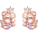 Pig Stud Earrings for Women 925 Sterling Silver Crystal Flying Pig Earrings Cute Animal Jewelry Gifts