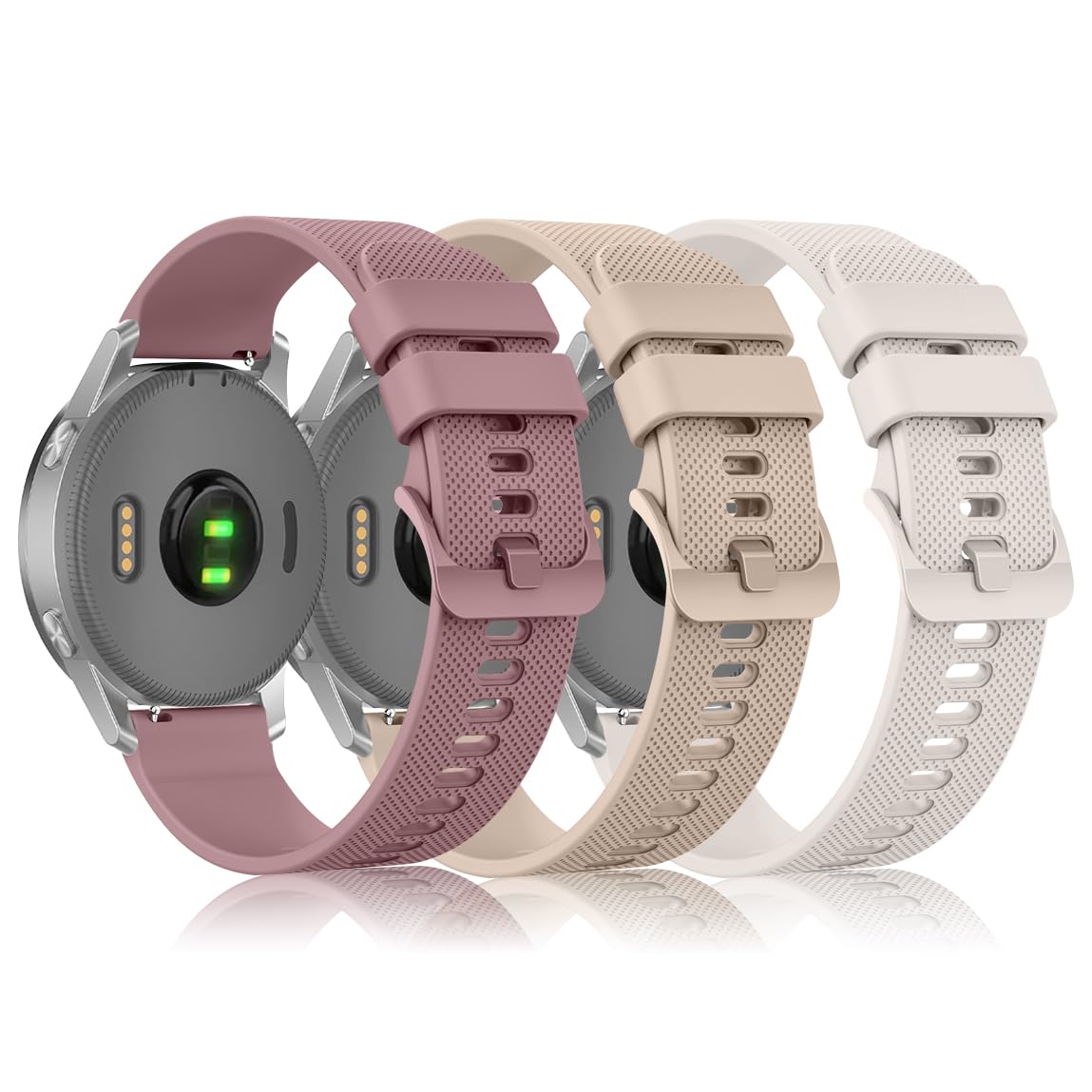 Photo 1 of 3-Pack Bands Compatible with Garmin Venu 3 / Venu 2 / Vivoactive 4 Watch Band, Garmin Forerunner 745/265/255 Watch Band, 22mm Soft Silicone Sport Replacement Strap for Women Men (Smoke Violet+Milk Tead+Starlight)