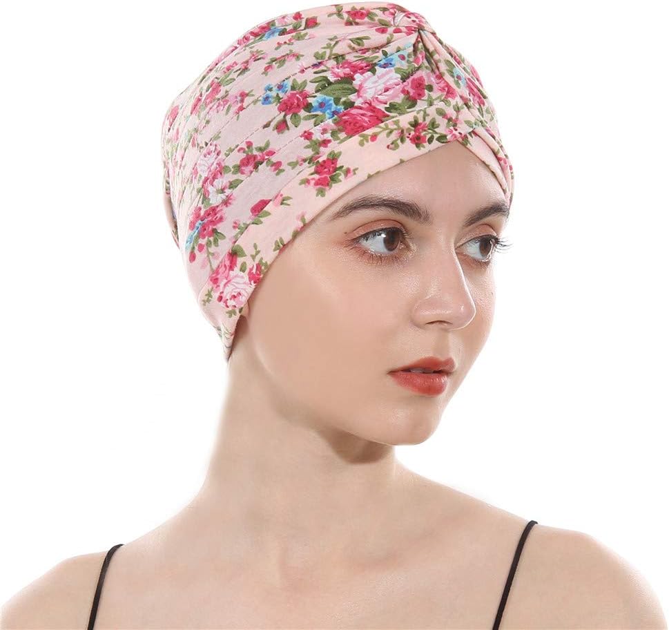 DuoZan Women’s Cotton Turban Elastic Beanie Printing Sleep Bonnet Chemo Cap Hair Loss Hat