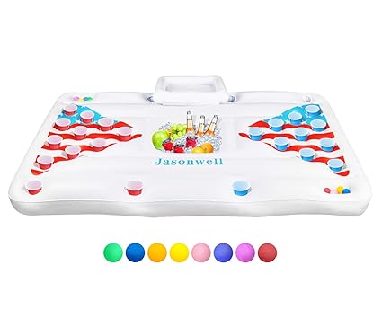 Jasonwell Beer Pong Pool Float Inflatable Floating Beer Pong Table Party Pool Lounge Raft For Adults With Cooler White 6 Feet