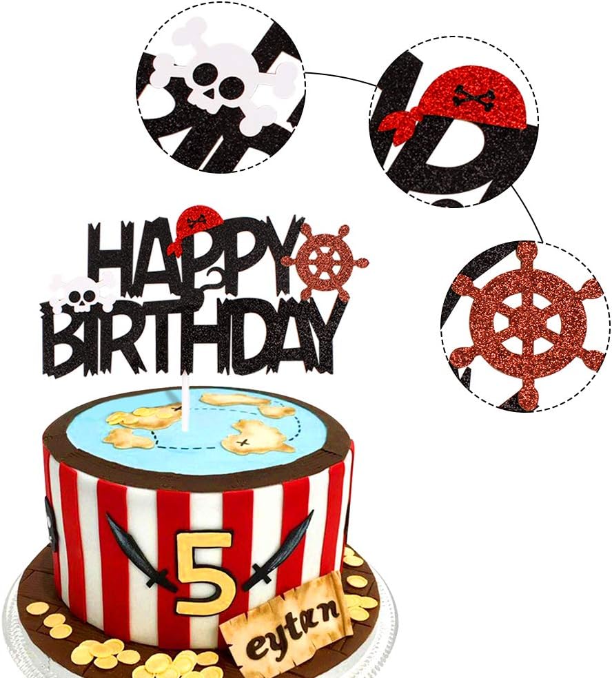 Napravi Rs Decorations Decorations Et Accessoires De Fete Pour Enfants Unimall Decoration De Gateau De Pirate Pour Gateau Danniversaire Avec Inscription En Allemand Alles Gute Zu Zu Zu Anniversaire Noir Et
