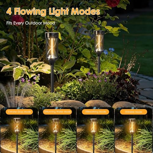 Quntis 8 Pack Solar Pathway Lights Outdoor,4 Dynamic Flowing Light Mode, Unique Hourglass,COB Bright Core,Waterproof Auto On/Off Solar Garden Lights for Yard Driveway Walkway Patio Lawn,Warm White