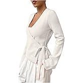 Verdusa Women's Cozy V Neck Wrap Sweater Tie Front Cute Holiday Cardigan
