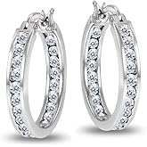 Sterling Silver Inside Out Channel-Set 20mm Round Hoop Earrings Made with AAA Cubic Zirconia
