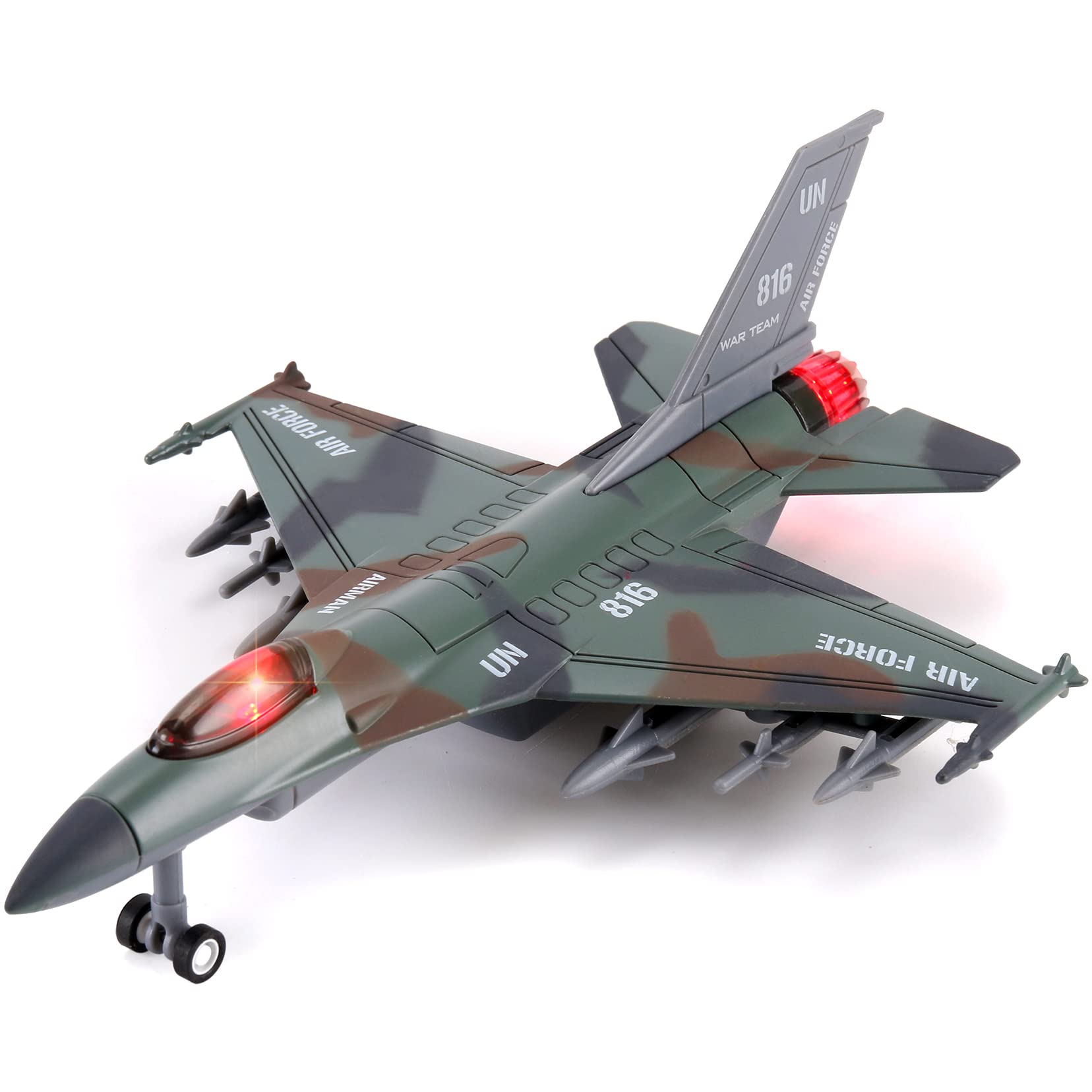 Photo 1 of Diecast Fighter Jet Toy Military Falcon Replica Model - 1:400 Scale Airplane Pullback Metal Alloy Aircraft Vehicle with Flashing Lights and Sound