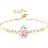 Linawe Crystal Imitation Diamond Rhinestone Charm Bracelets for Women, Gold/Silver/Rose Gold Adjustable Chain Bracelet, Teardrop Birthstone Cubic Zirconia Prom Costume Wedding Jewelry