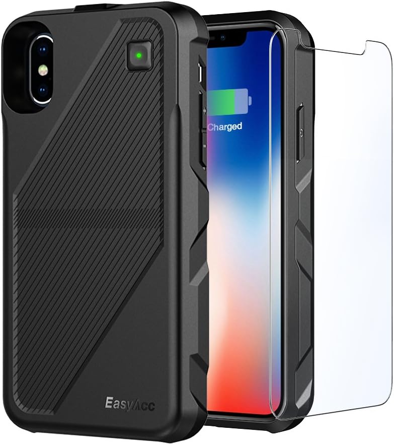 EasyAcc Battery Charger Case Works for iPhone X XS, Wireless Charge Case Cover 5000mAh Battery Qi Rechargeable Shell