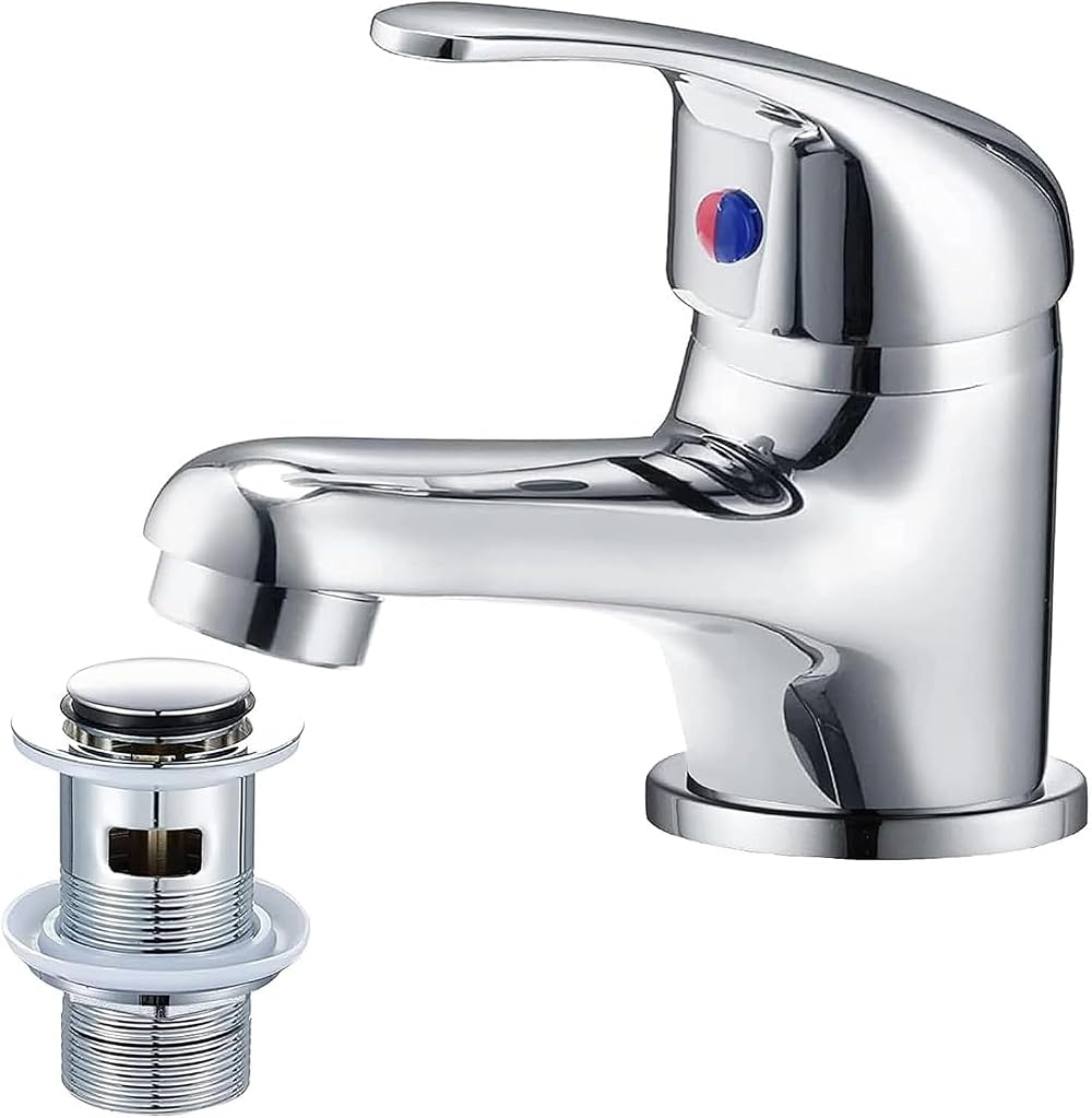 Wasserrhythm Mono Basin Taps Chrome Pop Up Waste Single Lever Hot Cold