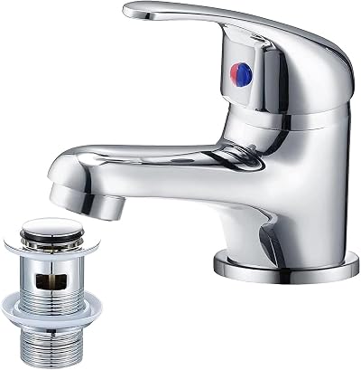 Wasserrhythm Mono Basin Taps Chrome Pop Up Waste Single Lever Hot Cold