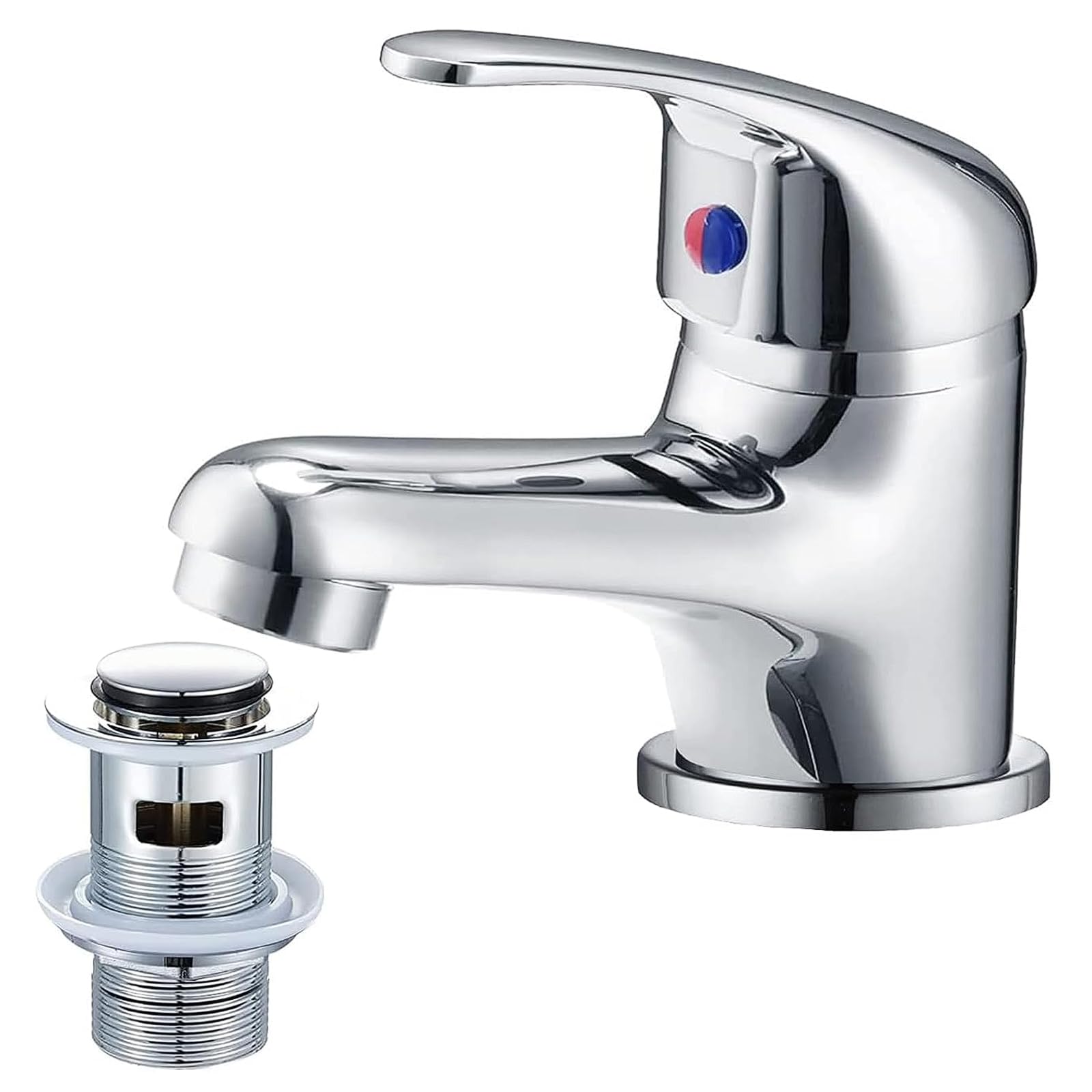 WasserRhythm Bathroom Sink Taps with Pop up Waste Mono Basin Taps Single Lever Chrome Hot and Cold Mixer Tap