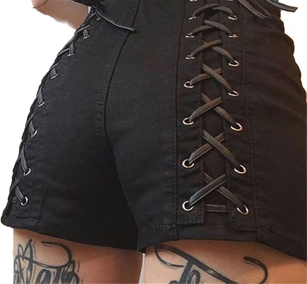 black high waisted lace up shorts