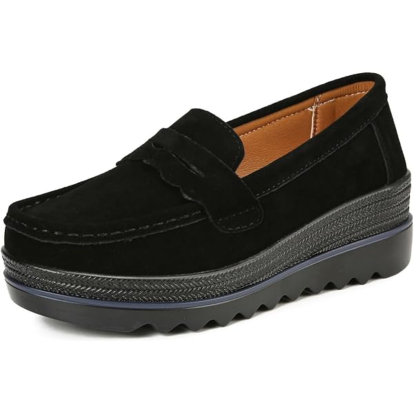 Ruitaoo Women's Slip On Platform Loafers Comfort Suede Wedge Shoes Low