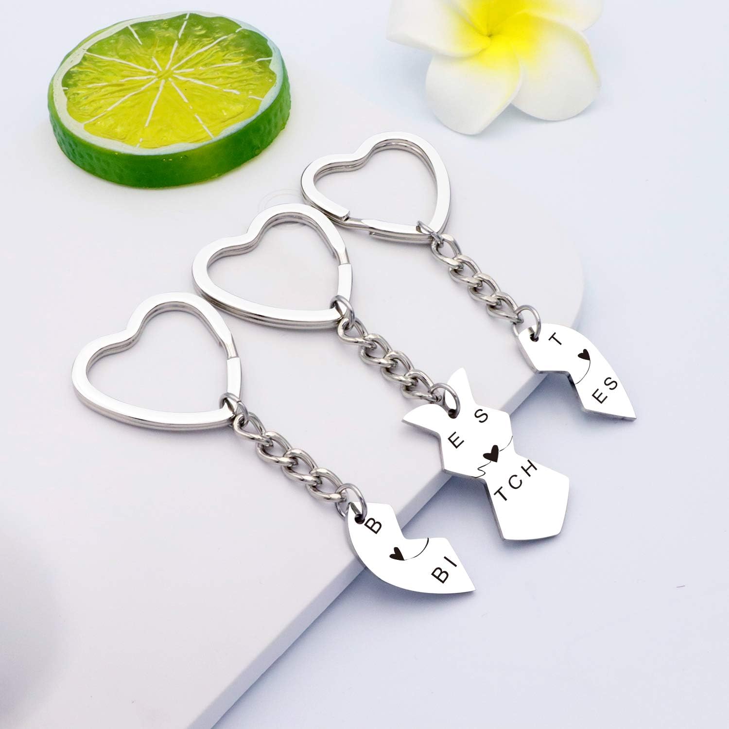 HULALA 3 PCS Best Friends Keyrings For Women Puzzle Heart Pendant Engraved Keychain Friendship Gifts For Leaving Long Distance (BEST BITCHES) - Image 4