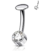 COCHARM G23 Solid Titanium Belly Button Rings 14G 8MM Floating Belly Navel Rings for Women Push in Navel Piercing Jewelry