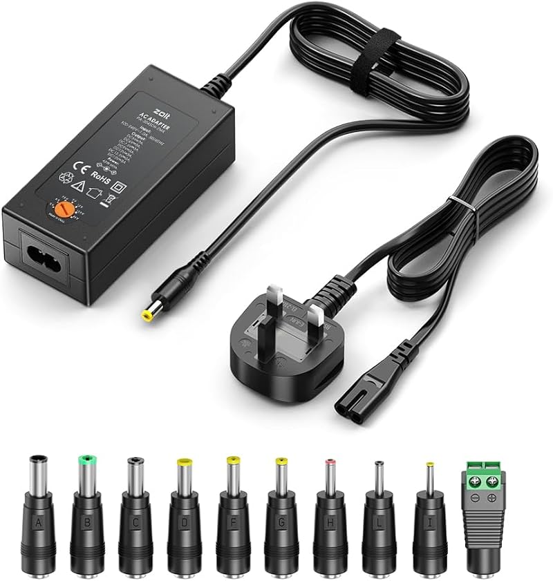 Zolt 45W Universal Power Adapter 5-15V 3A DC Output 10 Connectors UK Plug