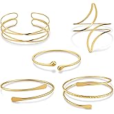 Molybdix 5 Pieces Arm Cuff Upper Arm Band Cuff Bracelet Bangle for Women, Gold Adjustable Armband Armlet Jewelry Set