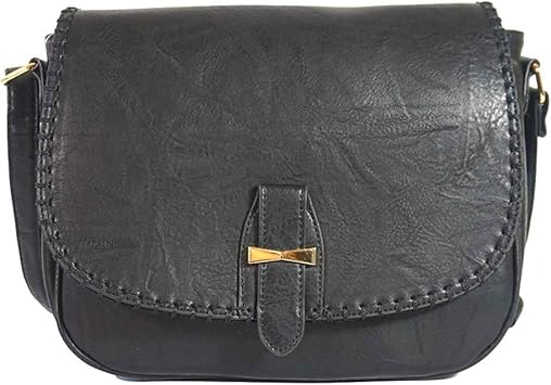 Bolso Bandolera Mujer de Cuero de PU Bolsos de Hombro Bolsos Cadena Cruzados Correa de Hombro Ajustable con Solapa de Moda Uso Diario Viaje (Negro)