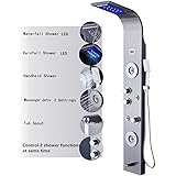 ELLO&ALLO Stainless Steel Shower Panel Tower System,LED Rainfall Waterfall Shower Head 6-Function Faucet Rain Massage System
