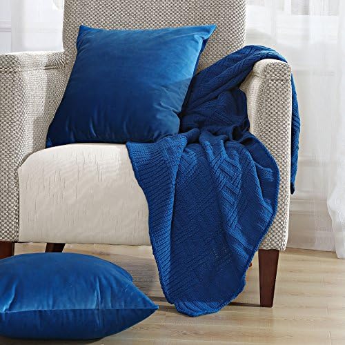 BOON Brooke Cable Throw with 2 Pillow Shells Combo Set, Snorkel Blue