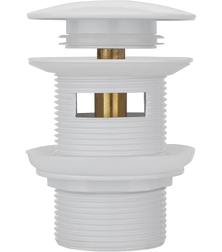 Westbrass D398RK-50 Bathtub Drain Stopper – 1-1/2 NPSM Coarse Thread Mushroom Tip-Toe Plug With Illusionary Overflow Faceplate, Powder Coat White, European Style