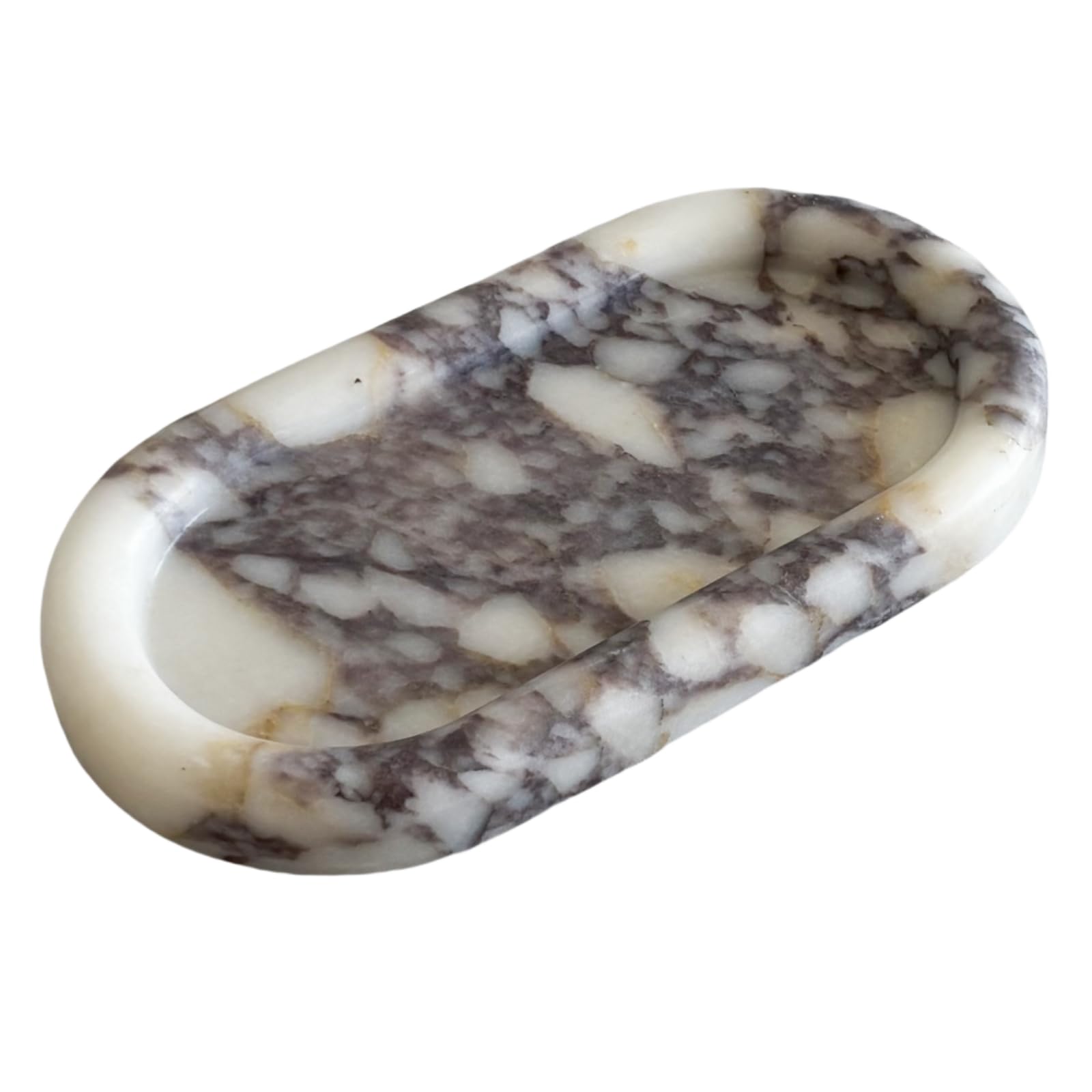 Photo 1 of Stoneplus Natural Marble Stone 11.8 inches Oval Catchall Tray Round Edge Sundries Storage Serving Tray (Calacatta Purple)