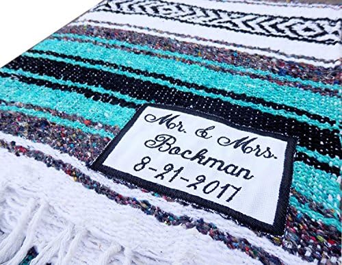 Personalized Mexican Falsa Blanket - Custom Embroidery - Wedding - Birthday - Bridal - Baby Shower -House Warming- Anniversary - Unique Gift (Teal)