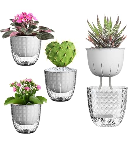 African Violet Flower Pot Easy Self Watering Planter, Self Watering Ceramic Planter Pots For Busy Plant Lovers, Automatically Absorb Appropriate Amount Of Water - Plants Not Included