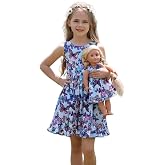 Girl Dresses with Doll Clothes Compatible with 18-Inch American Girl Doll | Girl and 18-inch doll matching dresses, soft breathable stretch fabric, four print options, back-snap doll outfit, sizes 4-8