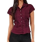 VFURYGD Women Y2k Button Down Blouse Short Sleeve V Neck Collared Cropped Ruffle Shirt Tops Slim Fit Coquette Going Out Tops