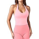 YEOREO Women's Halter Crop Top V Neck Workout Going Out Tank Top Hazel Padded Sleeveless Backless Trendy Summer Camisole