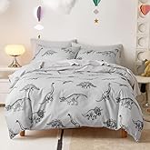 Wake In Cloud - Dinosaur Bedding Set for Boys, Dinosaur Sketch Patterned Soft Lightweight Comforter Set with Sheets, 5 Pieces Kids Bed in a Bag, Gray, Twin Size