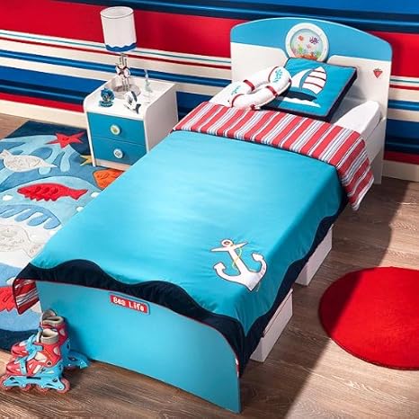 Amazon Cilek チレキ ジュニアベッド マットレスサイズ90x190 白 ブルー 海 Sl Marinerシリーズ Sld 1301 Aks 1113 子ども用ベッドフレーム マットレスセット オンライン通販