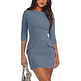 RUMIA Womens Fall Dress Crew Neck 3/4 Sleeve Bodycon Party Club Mini Dresses